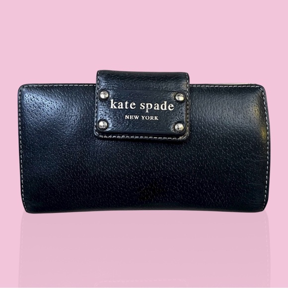 Kate Spade Black Leather Checkbook Wallet - Picture 1 of 12